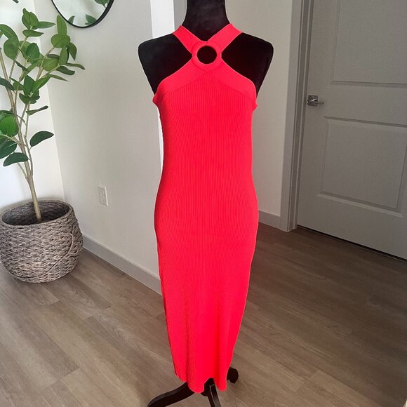 Ted Baker Sionna Rib Knit Bodycon Dress Red Halter Sz 4 Cocktail Party RT $259 - Picture 1 of 9